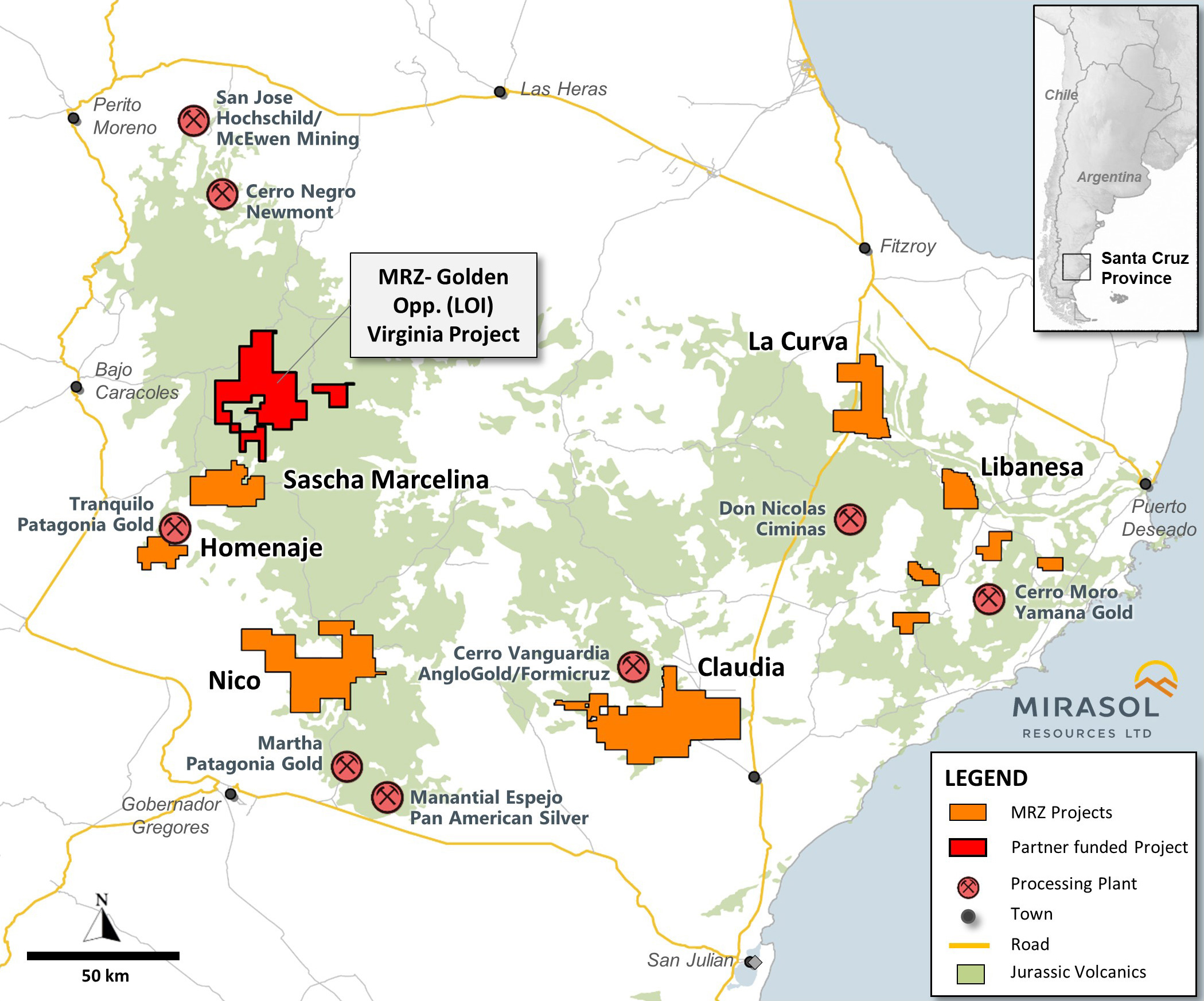 Location Map of the Virginia Silver Project in the Santa Cruz Province of Argentina