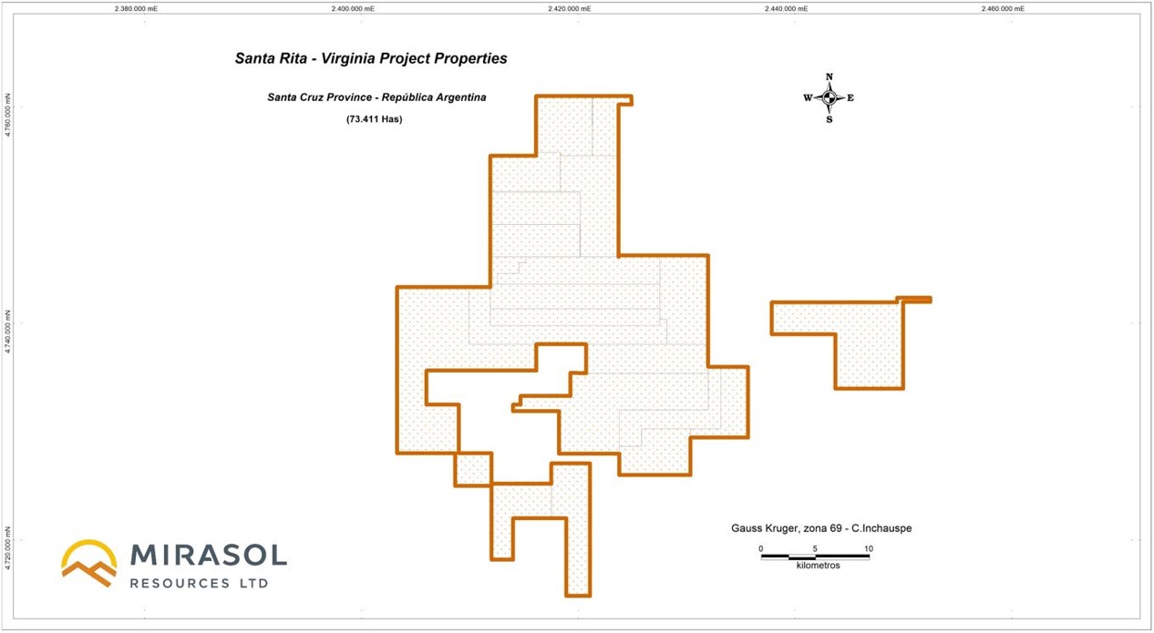 Claim Map of the Virginia Silver Project in the Santa Cruz Province of Argentina